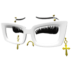White Glasses w lashes + Gold Earrings cross