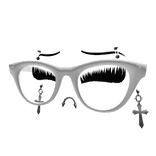 White Glasses w lashes + Silver Earrings Cross