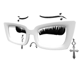 White Glasses w lashes + Silver Earrings Cross