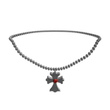 White Gold Cross Chain With Red Diamond
