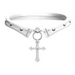 ♬ : white gothic collared choker with cross 1.0
