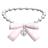 White Heart Pearl Necklace w Pink Bow & Cross