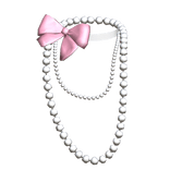 White Layered Pearl Necklace Light Pink Bow Gyaru