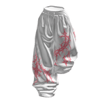 White Pink Print Half Raised Baggy Sweatpants