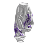 White Purple Print Half Raised Baggy Sweatpants