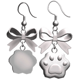 White Silver Kawaii Kitty Paw Bow Earrings