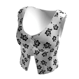 White Stylish Floral Hibiscus Pleated Crop Tee