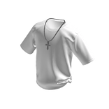 White T-Shirt w/ Silver Cross Chain