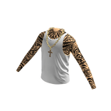 White Tank Top w/ Gold Cross Chain & Sleeves