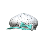White Teal Gyaru Newsboy Cap Bow Black Dots Cute