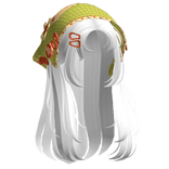 White Wispy Hair W/ Mori Kei Green Bonnet