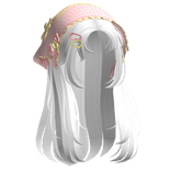 White Wispy Hair W/ Mori Kei Pink & Green Bonnet