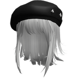 White Wolfcut w/ Black Y2k Star Beret