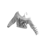 White Y2K Print Cropped Off Shoulder Shirt