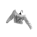 White/Black Y2K Print Cropped Off Shoulder Shirt