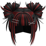 Wispy Punk Anime Buns w/ Hairclips (Black&Red)