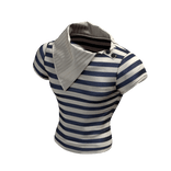 Wrap Collar Stripped Shirt (Navy)