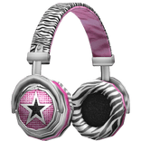 Y2k 2000s Zebra Star Headphones (White and Pink)