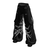 Y2K Black Cargo Strap Pants Strapped Baggy Shoes