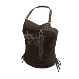 Y2K Checker Strap Graphic Crop Top (Black)