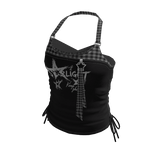 Y2K Checker Strap Graphic Crop Top (Black)