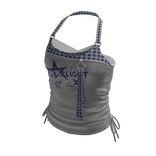 Y2K Checker Strap Graphic Crop Top (Gray)