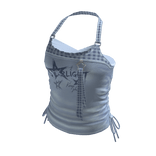 Y2K Checker Strap Graphic Crop Top (Light Blue)