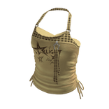 Y2K Checker Strap Graphic Crop Top (Tan)