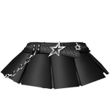 Y2K Chibi Doll Belt Skirt ♡ Black / Stars Pleated 