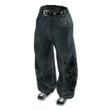 Y2K Denim Stars Baggy Jeans w/ Sneakers - Blue