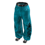 Y2K Denim Stars Baggy Jeans w/ Sneakers - Blue