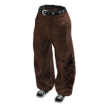 Y2K Denim Stars Baggy Jeans w/ Sneakers - Brown