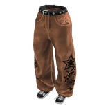 Y2K Denim Stars Baggy Jeans w/ Sneakers - Tan