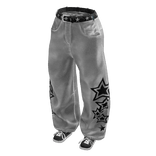 Y2K Denim Stars Baggy Jeans w/ Sneakers - White