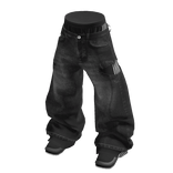 💗Y2K DOUBLE-LAYER RIPPED BAGGY JEANS_BLACK