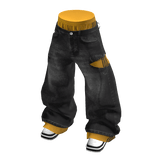 💗Y2K DOUBLE-LAYER RIPPED BAGGY JEANS_B/YELLOW