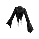 Y2K Fairy Grunge Lace Up Flare Sleeve Top (Black)