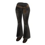🍀Y2K Flare Pants with Bow Belt(Brown)
