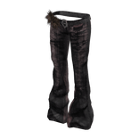 Y2K Flared Jeans w/ Fur Belt (Black Pink Denim)