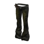 Y2K Flared Jeans w/ Fur Belt (Green Denim)