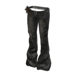 Y2K Flared Jeans w/ Fur Belt (Washed Denim)