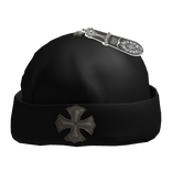 Y2K Gothic Cross Street Chrome Beanie Black