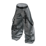 Y2K Grunge Chain Wide Denim Pants (Gray)