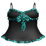 Y2K Gyaru Cyan Leopard Ruffle Baby Doll Dress