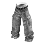 💗Y2K LAYERED DENIM CARGO PANTS_GREY