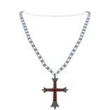Y2K Red Ruby Chrome Cross Necklace Pendant