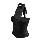 Y2K Sheer Rhinestone Halter Neck Panel Top (Black)
