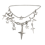 Y2k Silver Star Necklace w Pearls