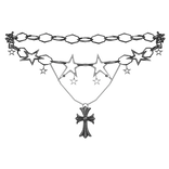 Y2K Stars Necklace + Cross (Silver)