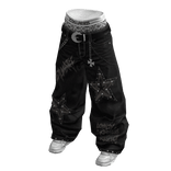 Y2K Studded Star Baggy Jeans ⭐ (Black)